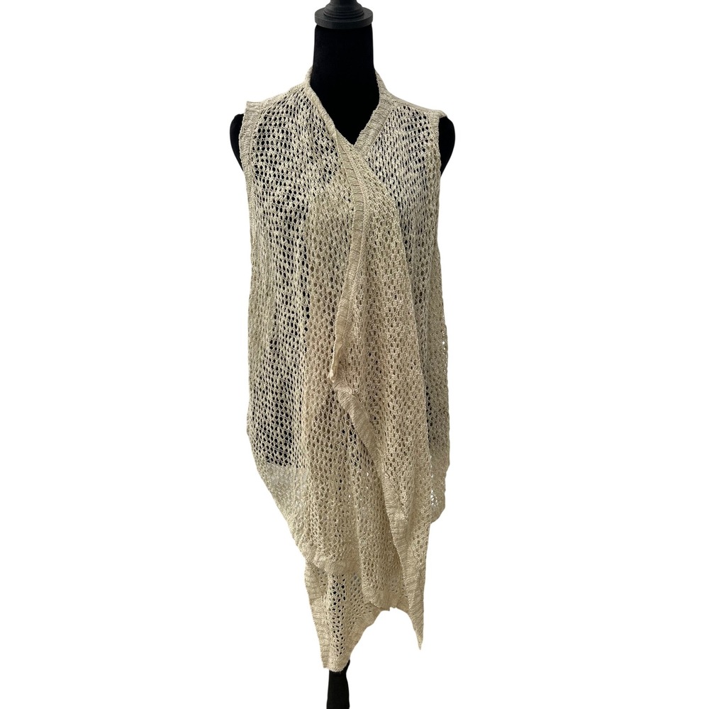 Civic Revolution Beige Open Knit Draped Vest Diamond Back Intarsia 3X